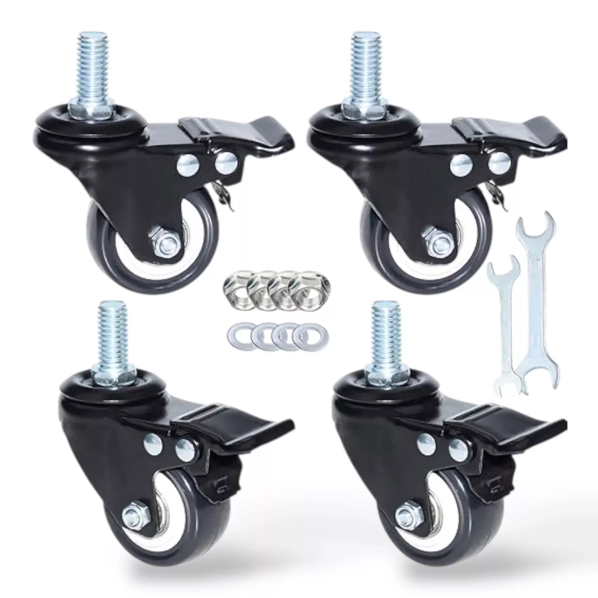 2" Heavy-Duty Swivel Caster Wheels (Set of 4) with Threaded Stem – Silent Rolling, Dual-Locking Brakes – Compatible with T-Leg Sewing Machine Stands