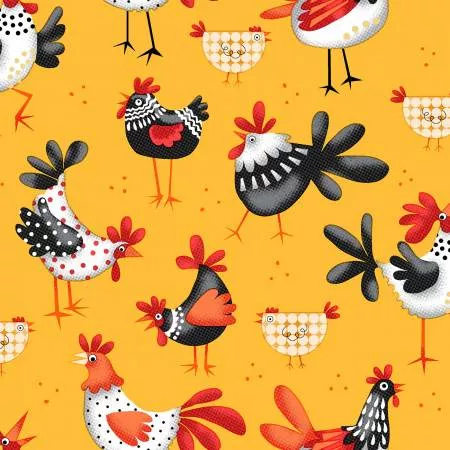 45" Cotton - Flannel - Chickens - Yellow