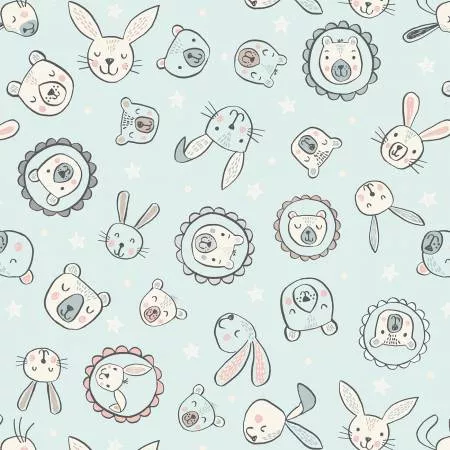 Bella & bear faces on pale blue