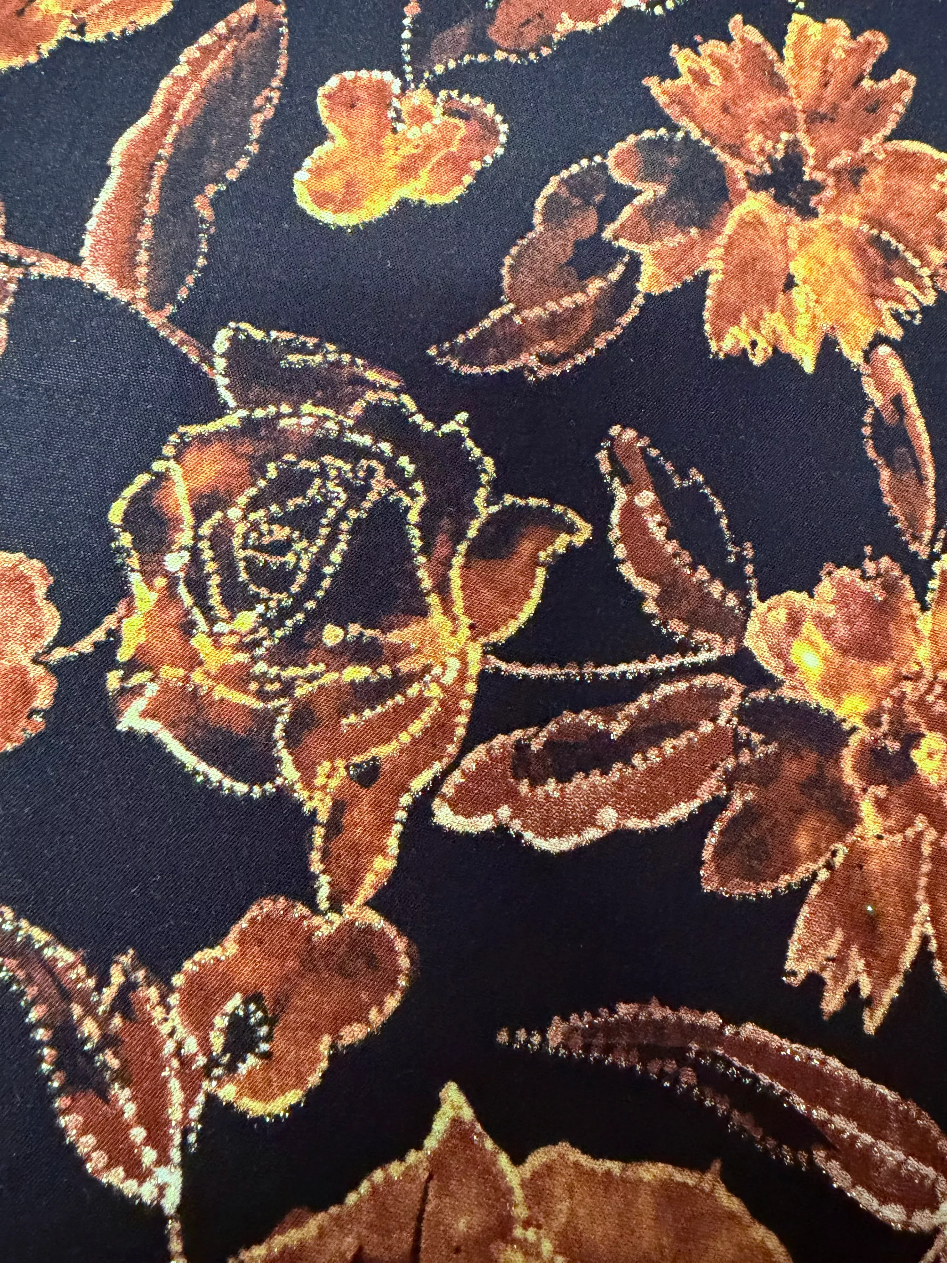 Black Brown Large Floral Foil| Interlock Knit