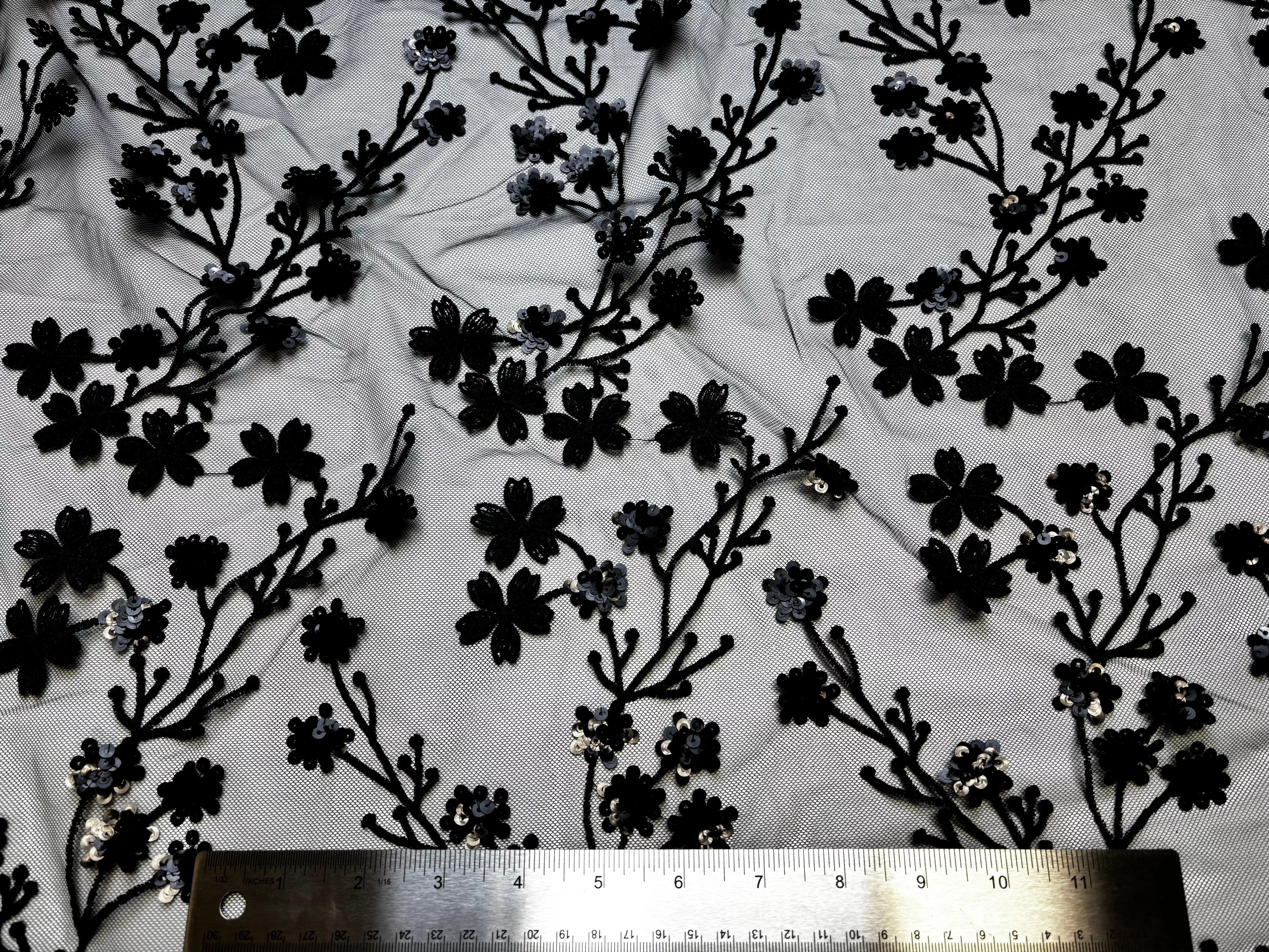 Black Ditsy Floral Tulle Mesh | Sequin