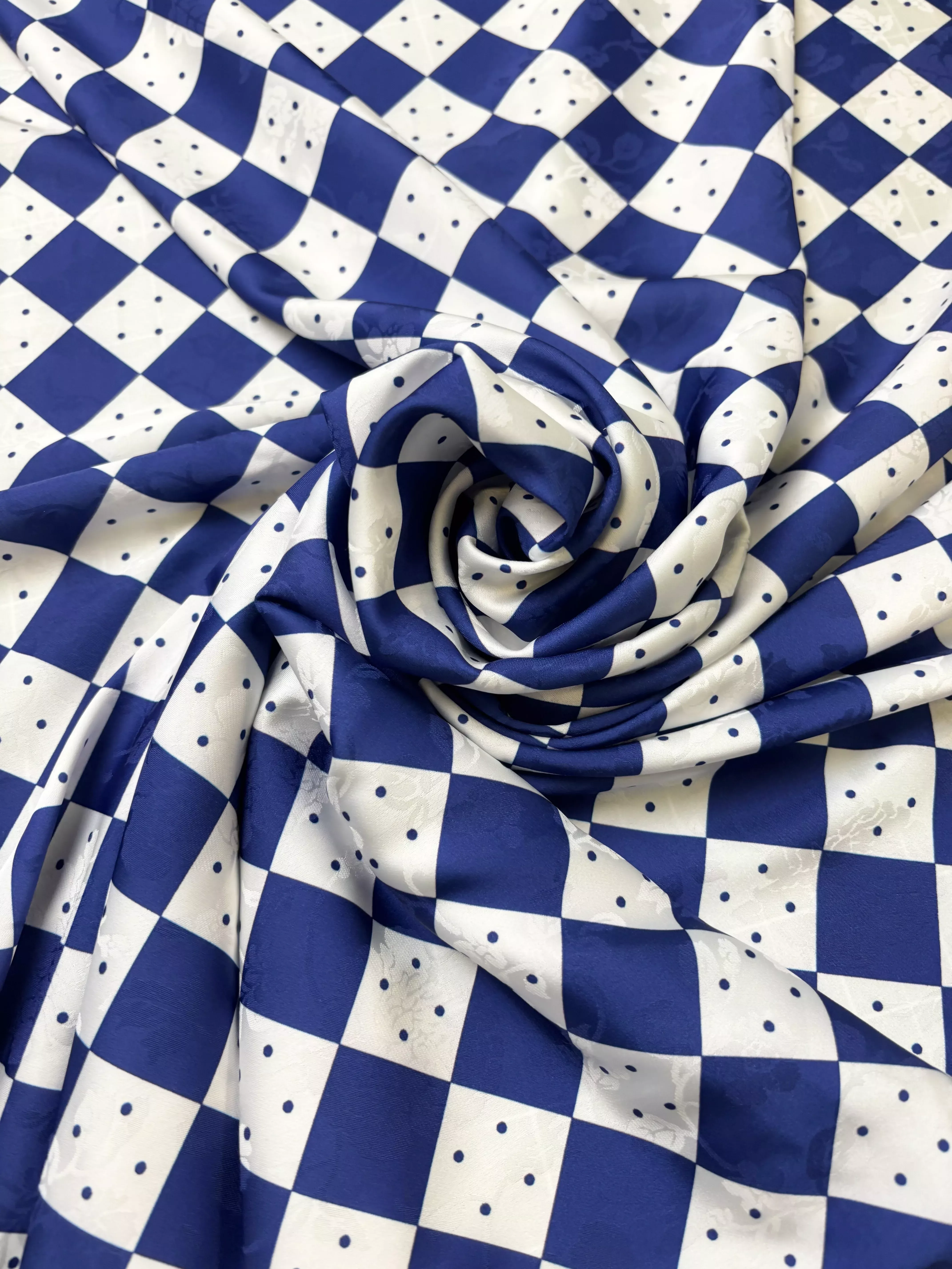 blue-dotted-checkers-print-viscose-poly-blend Blue Dotted Checkers Print | Viscose Poly Blend