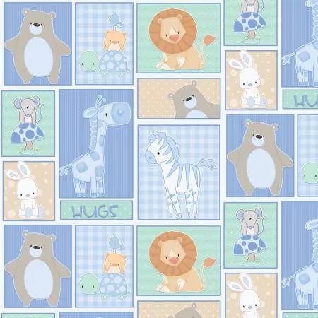 Blue Small Animals Patchwork on Flannel