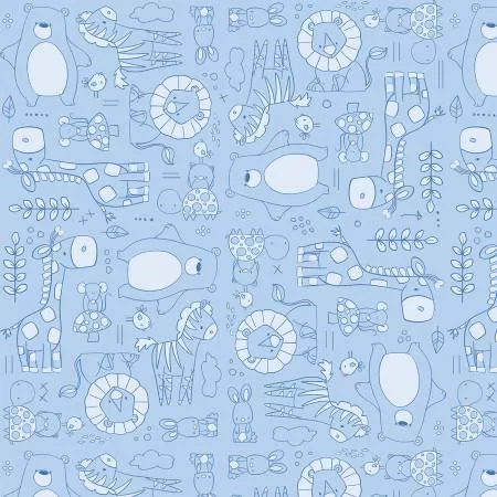 Blue Tiny Monotone Animal Line Work on Flannel