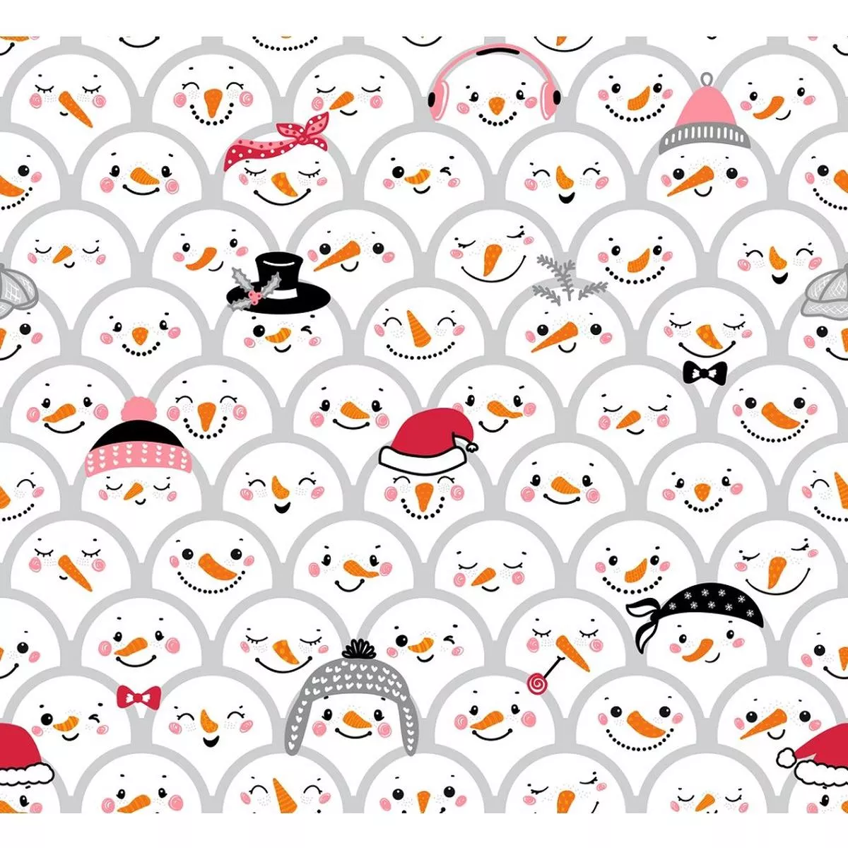 cute-snowman-scallops-fabric-gray Cute Snowman Scallops Fabric – Gray