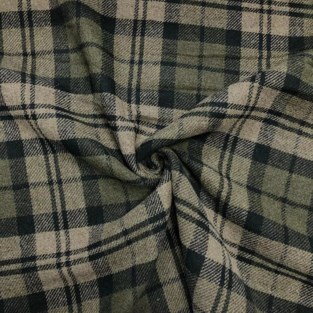 dark-green-stone-tartan-wool-blend-fabric Dark Green & Stone Tartan Wool Blend Fabric