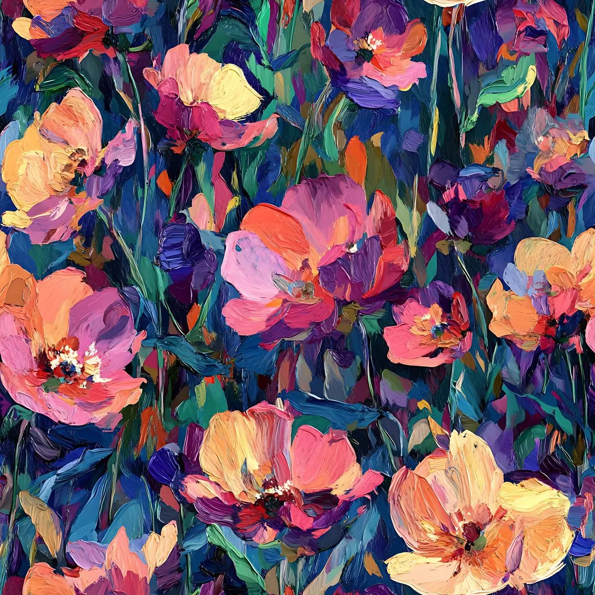 Impressionist Floral Pattern 19 Quilting Cotton Fabric