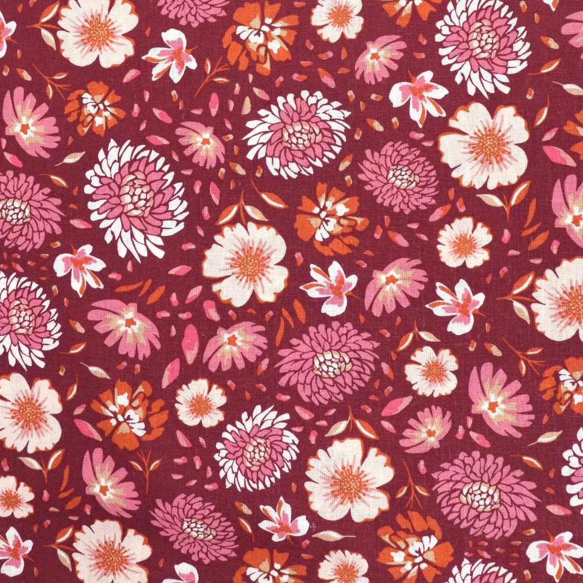linen-viscose-chrysanthemum-berry-red-end-bolt-122cm Linen Viscose – Chrysanthemum – Berry Red – END OF BOLT 122cm