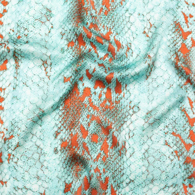 mood-exclusive-italian-aqua-chili-python-printed-silk-charmeuse Mood Exclusive Italian Aqua and Chili Python Printed Silk Charmeuse