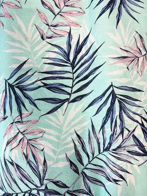Palms on Blue | Linen Rayon Blend
