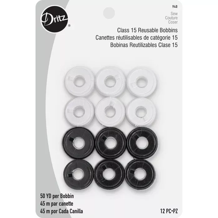 plastic-bobbin-prefill-class-15-12pc-dritz Plastic Bobbin PreFill - Class 15 - 12pc - Dritz