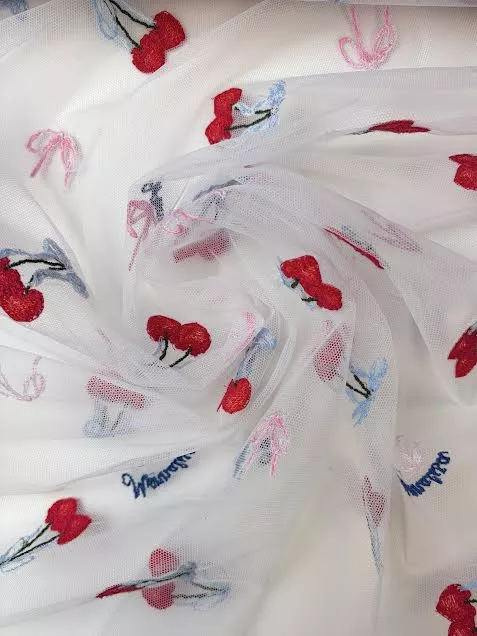 Poly Mesh Embroider Cherries | Made in Italy