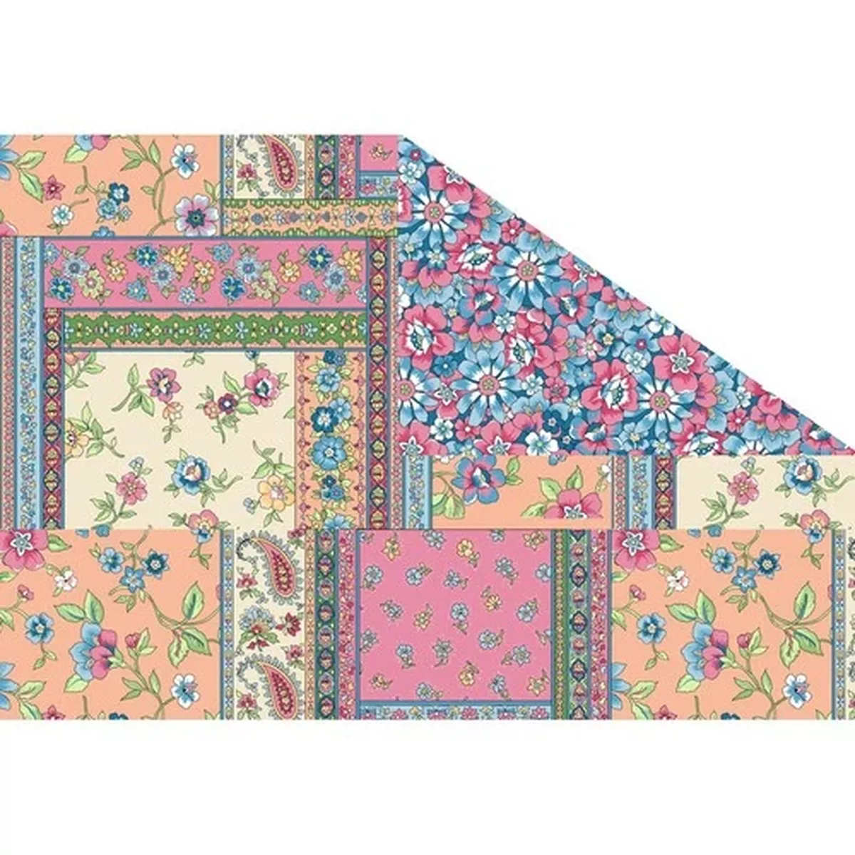 pre-quilted-double-sided-with-batting-patchworkflorals-cotton-fabric-bty Pre-Quilted Double Sided with Batting PatchworkFlorals Cotton Fabric Bty