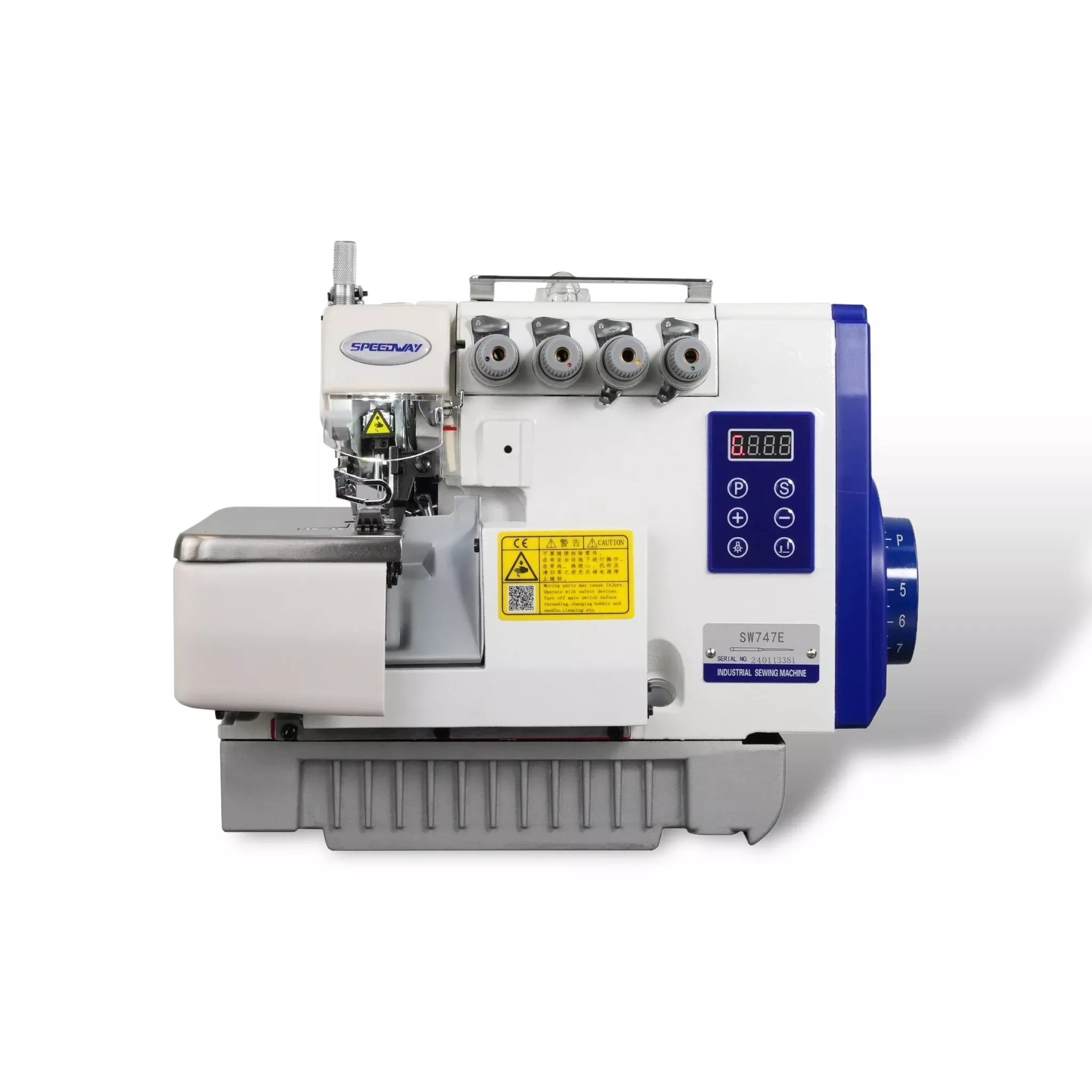 SPEEDWAY SW 747 e – 4-Thread Direct Drive Overlock Machine – Complete Setup, Table & Stand Included