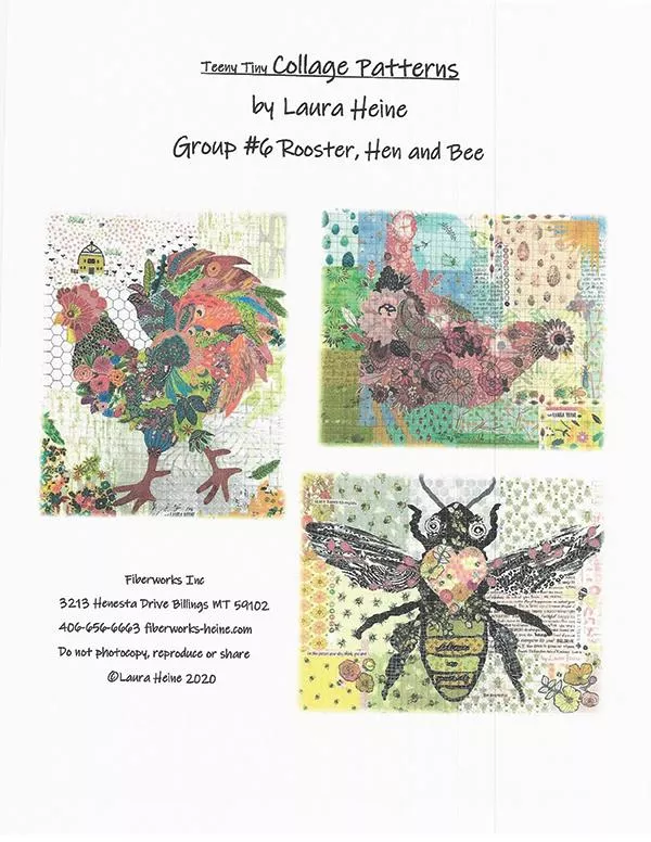 Teeny Tiny Collage Pattern Group #6 - Rooster Hen and Bee