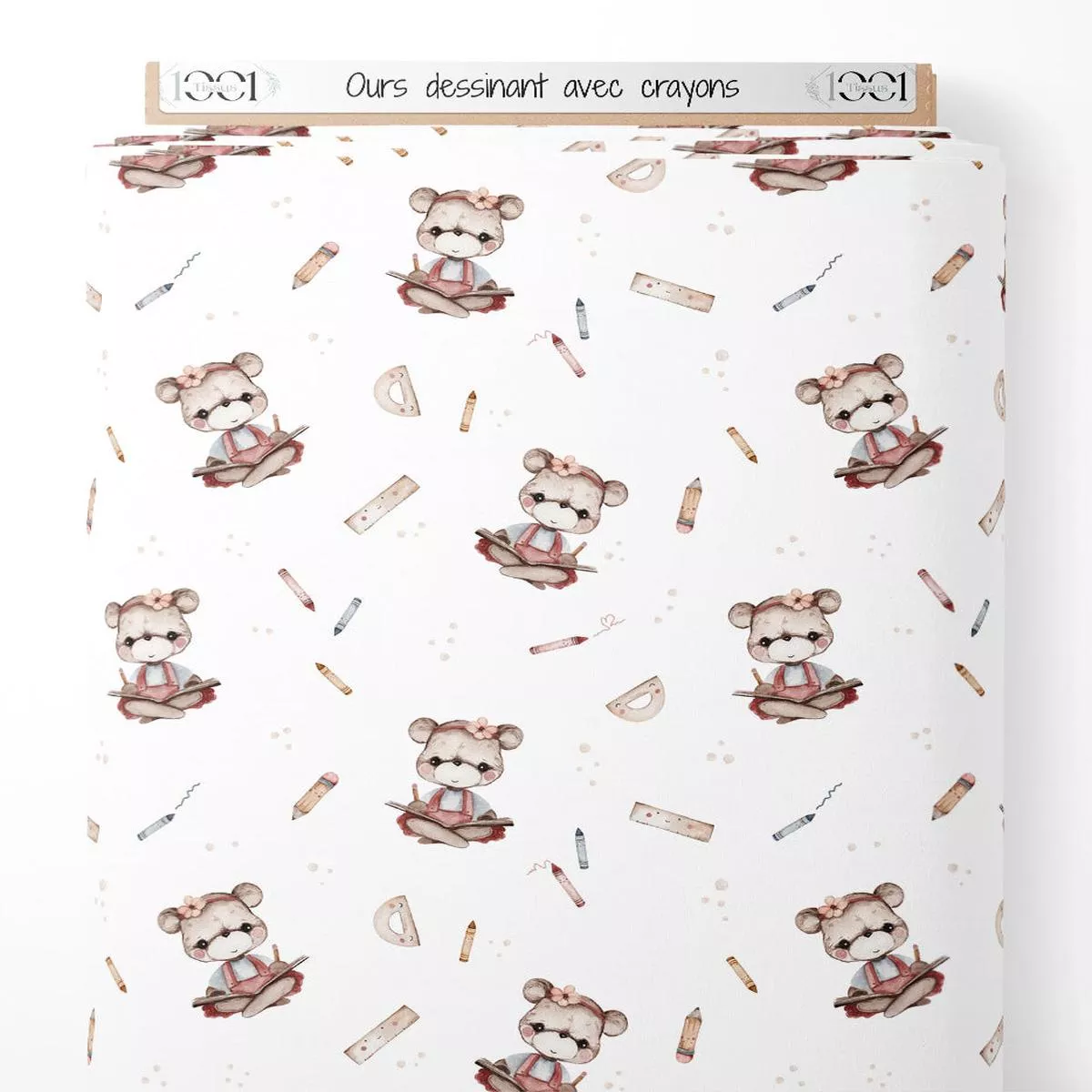 tissu-ours-dessinant-avec-crayons Tissu – Ours dessinant avec crayons