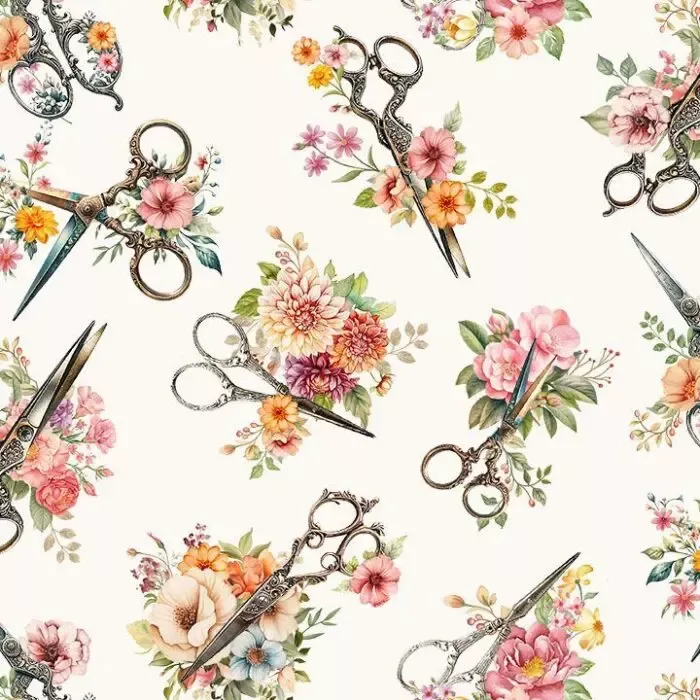 Tossed Floral Scissors – Cream