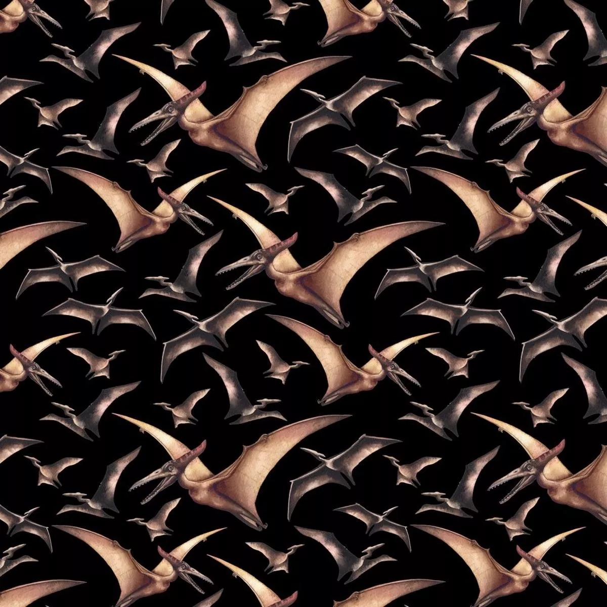 watercolor-pterodactyls-fabric-black Watercolor Pterodactyls Fabric – Black