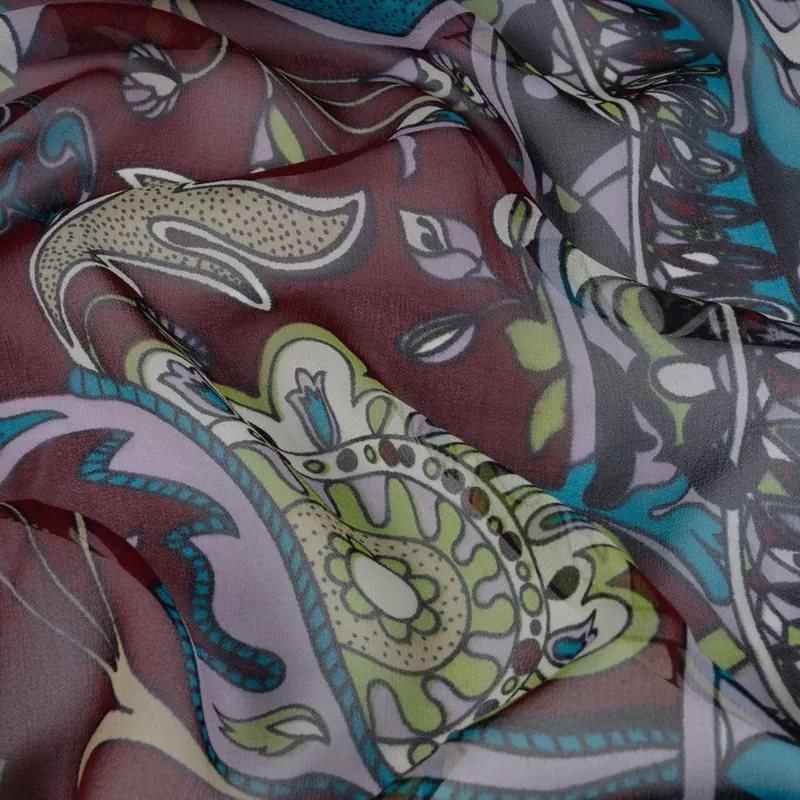 wine-turquoise-lime-florals-border-stripes-silk-chiffon Wine, Turquoise and Lime Florals and Border Stripes Silk Chiffon